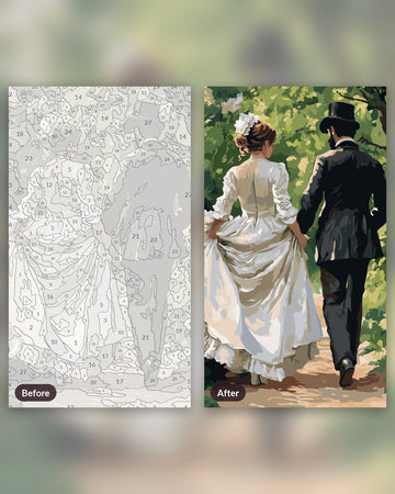 Tranquil Walk paint by numbers kit, before and after
