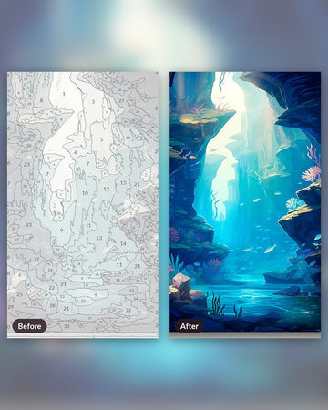 Submerged Serenity paint by numbers kit, before and after