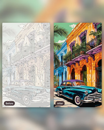 Vintage Havana paint by numbers kit, before and after