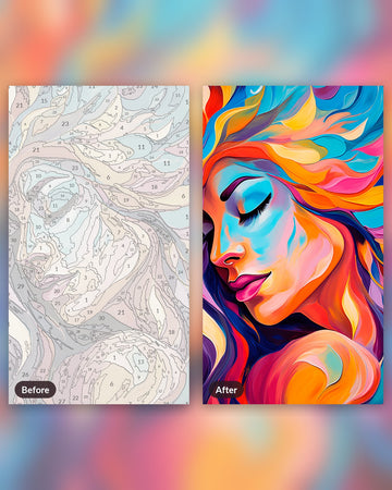 Vivid Reflection paint by numbers kit, before and after