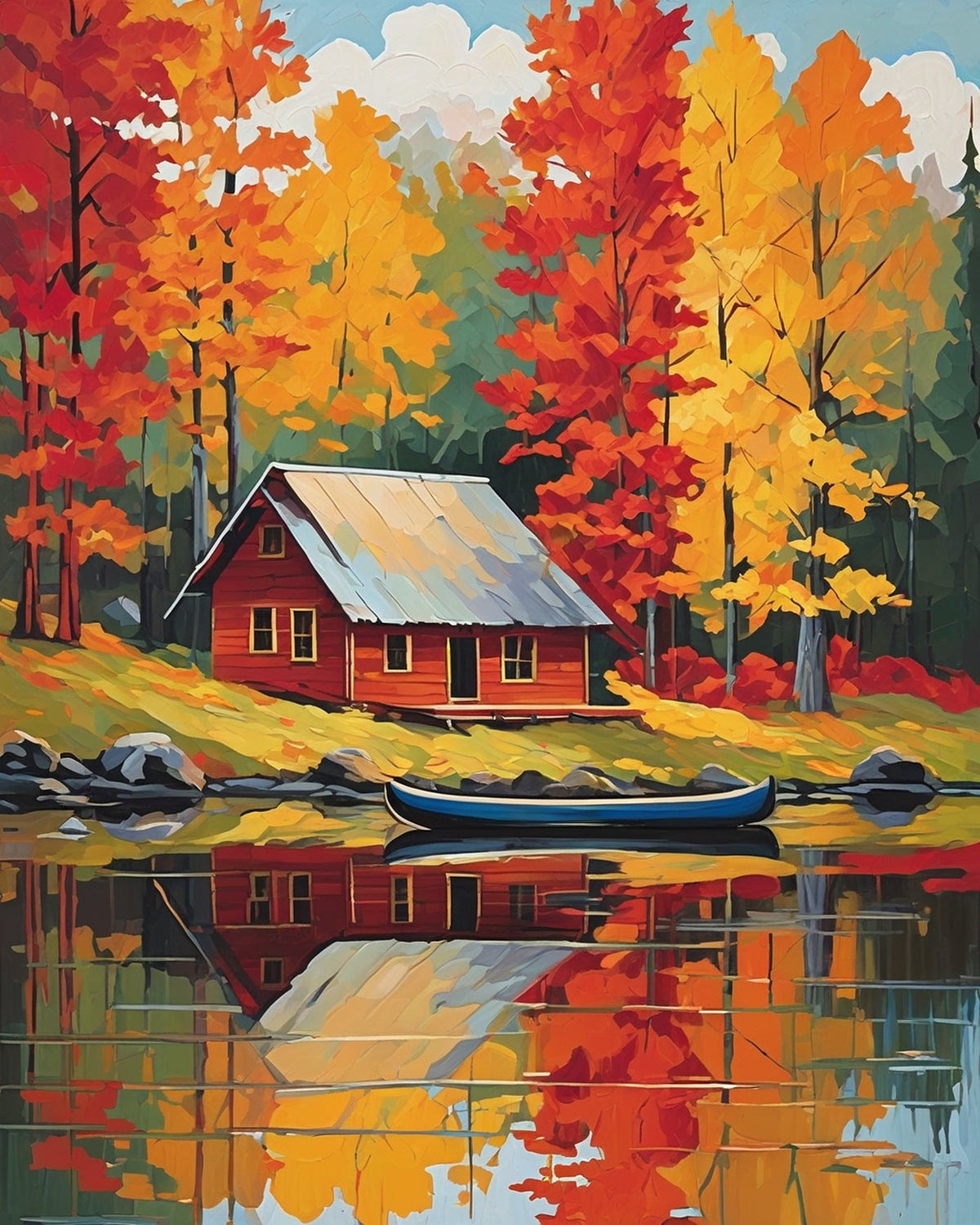 Fall Lake Cabin paint by numbers kit by Artistry By Numbers