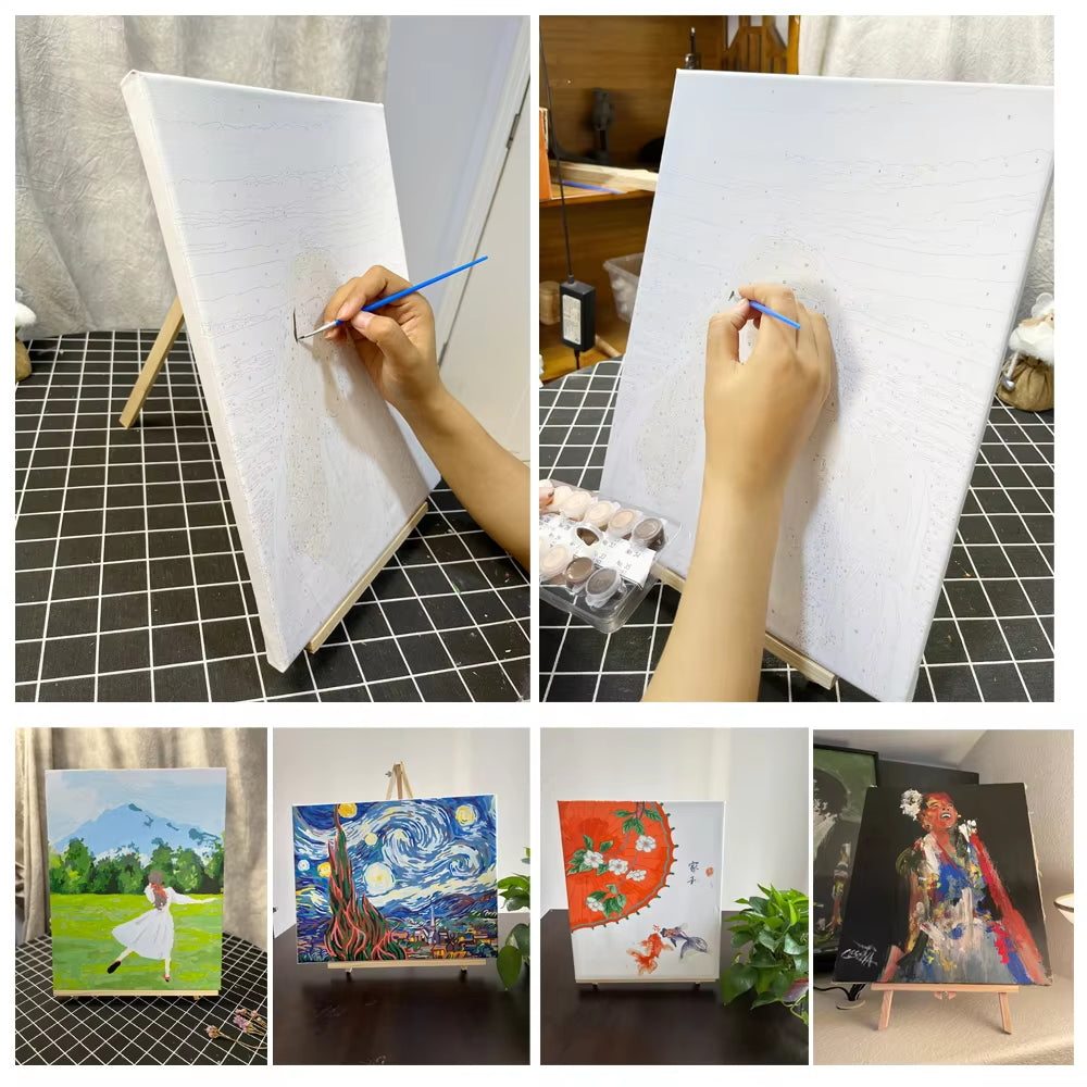 The easel showing the wing nut that sets the angle
