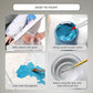 A collage of four pictures that show the steps to take to paint by numbers: 1. wear sleeves and apron, 2. using a brush to pick colors, 3. fully cover the pigment, and 4. before using the next color, clean the brush first.
