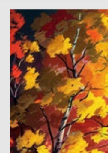 Misty Autumnal Peace Painting By Numbers of a cabin and boat in vibrant fall colors.