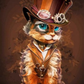 Magical cat in steampunk attire with a top hat and goggles, Painting By Numbers Kit.