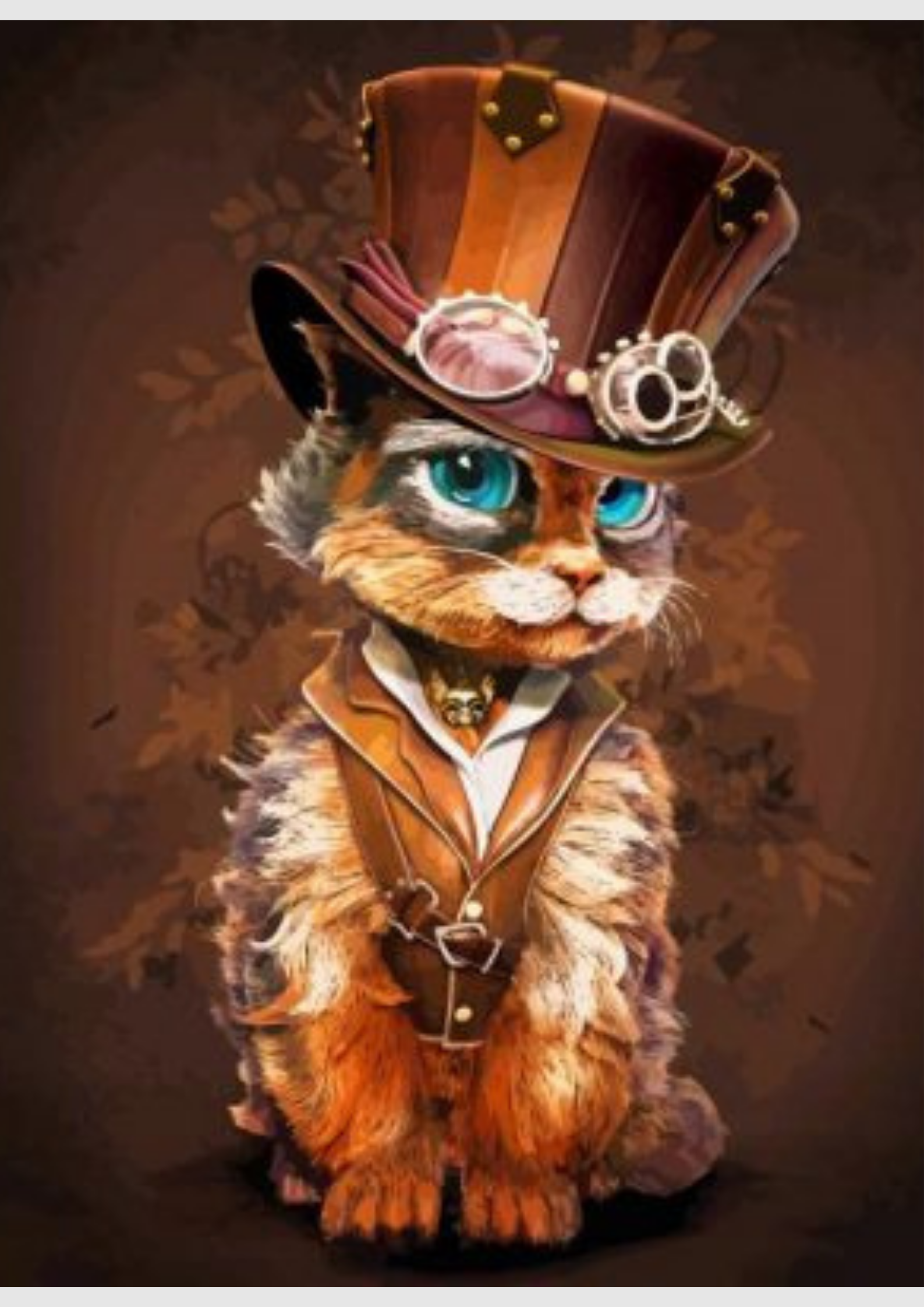 Magical cat in steampunk attire with a top hat and goggles, Painting By Numbers Kit.