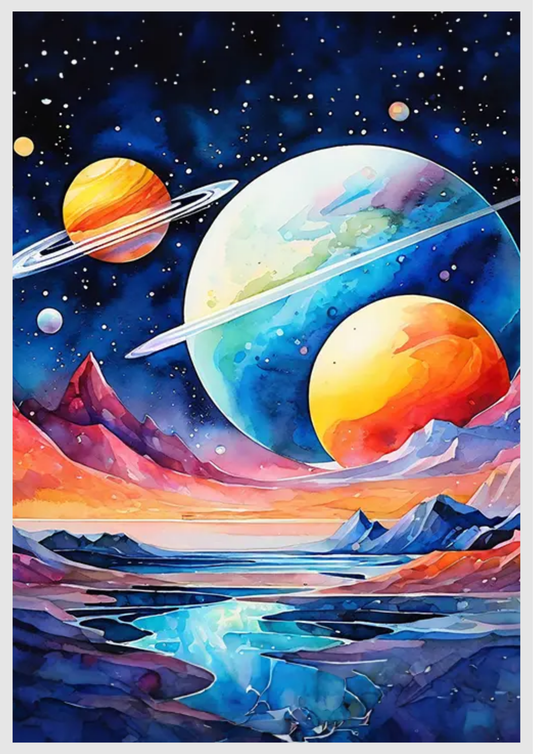 Celestial scene of planets and stars in 'The Vast Space' Painting By Numbers Kit