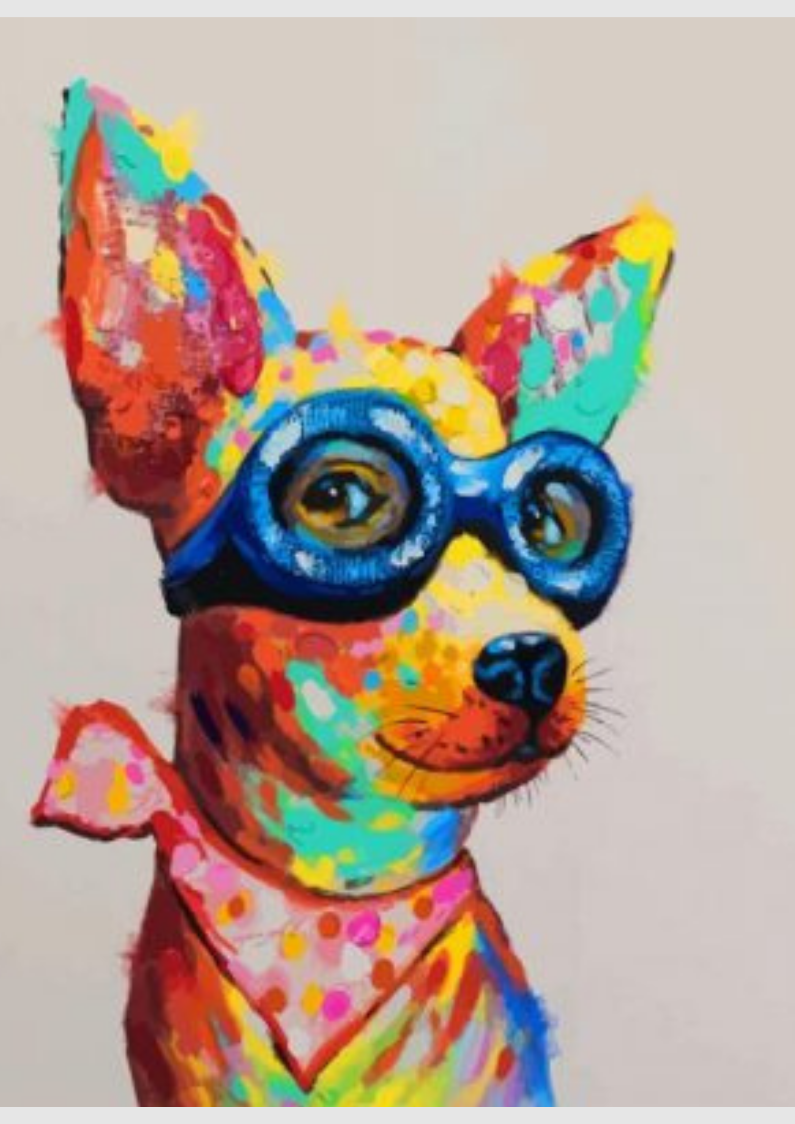Colorful dog with glasses Painting By Numbers Kit, vibrant and fun.