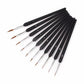 Ten black-handled liner brushes, sizes 000 to 7