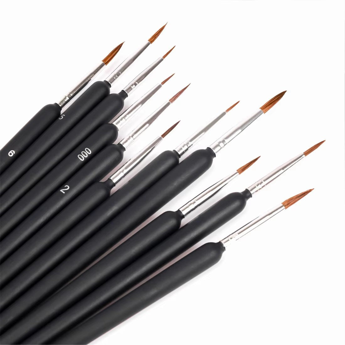 Liner brushes with the size printed on each handle