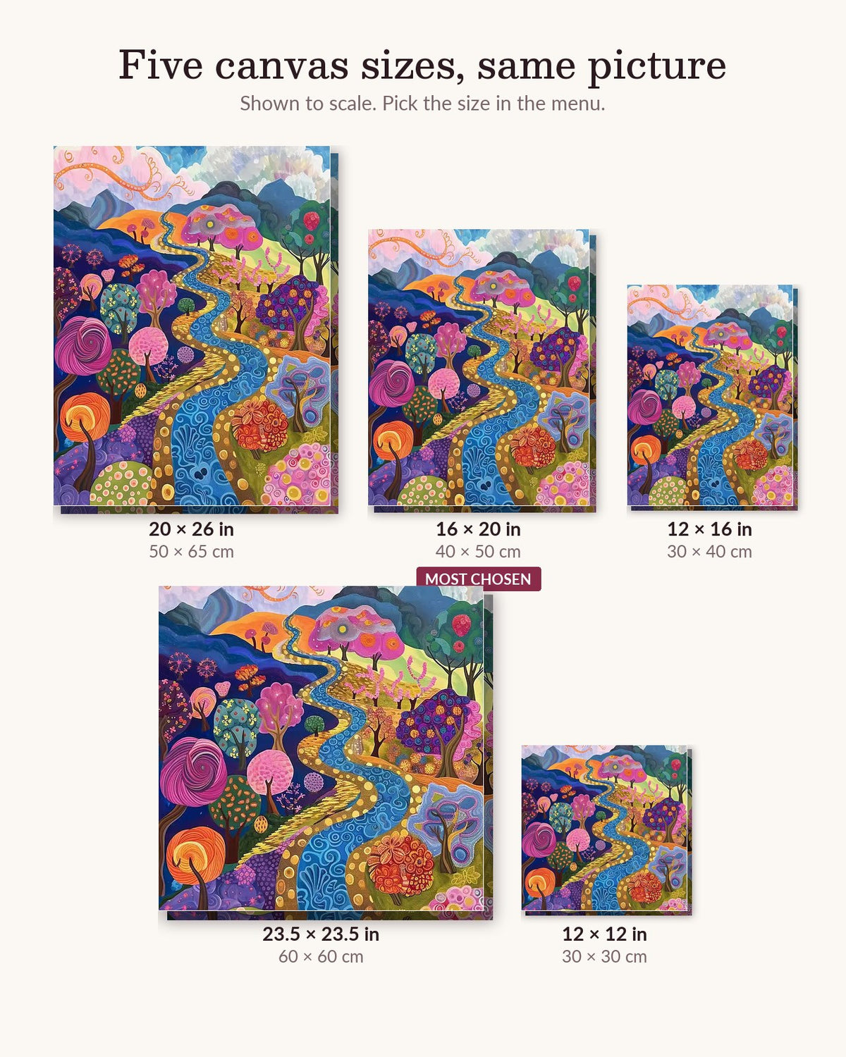 Abstract Fields canvas sizes from 12 x 12 to 23.5 x 23.5 inches
