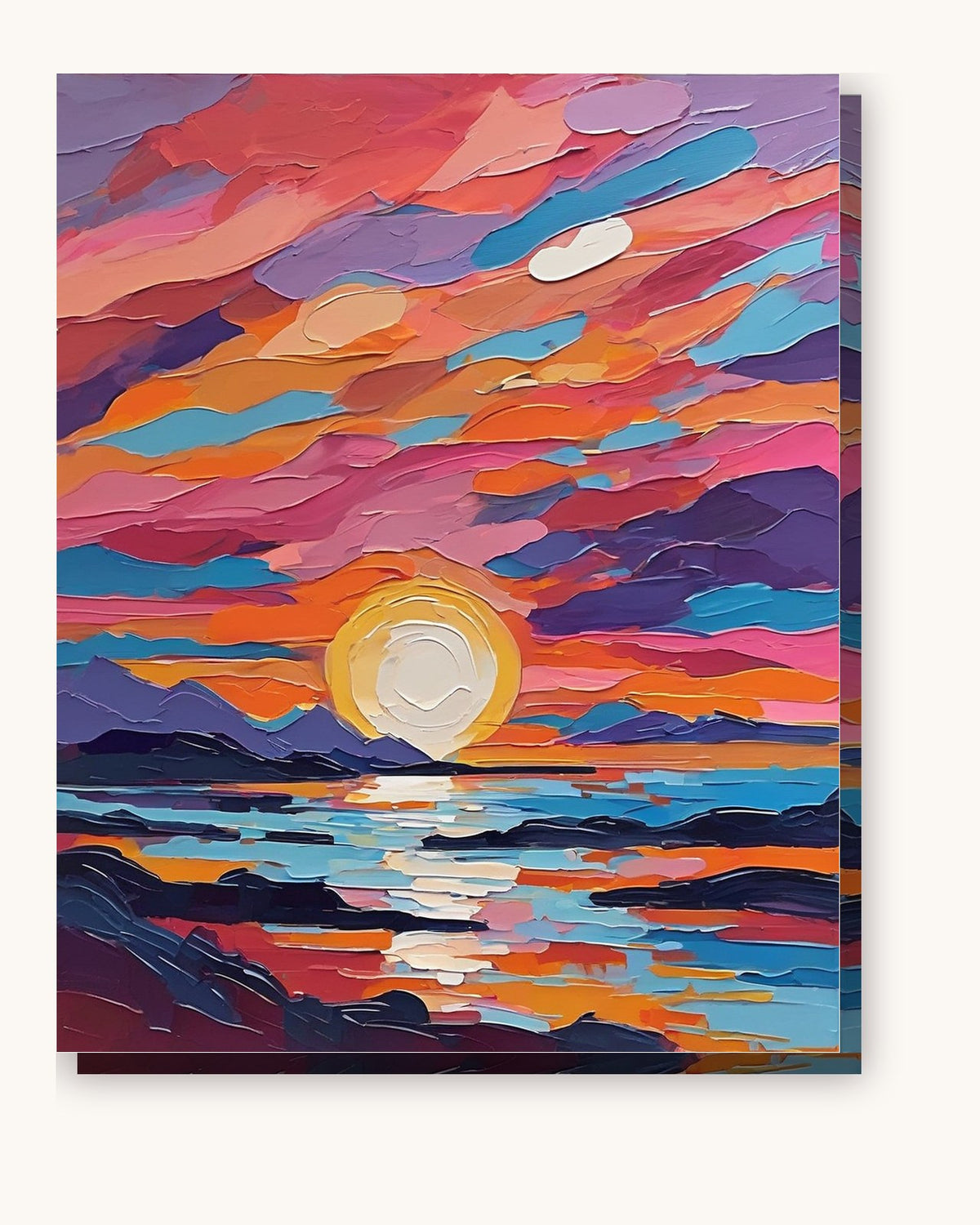 Abstract Sunset Over Layered Waves paint by numbers kit on stretched canvas
