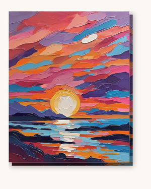 Abstract Sunset Over Layered Waves paint by numbers kit on stretched canvas