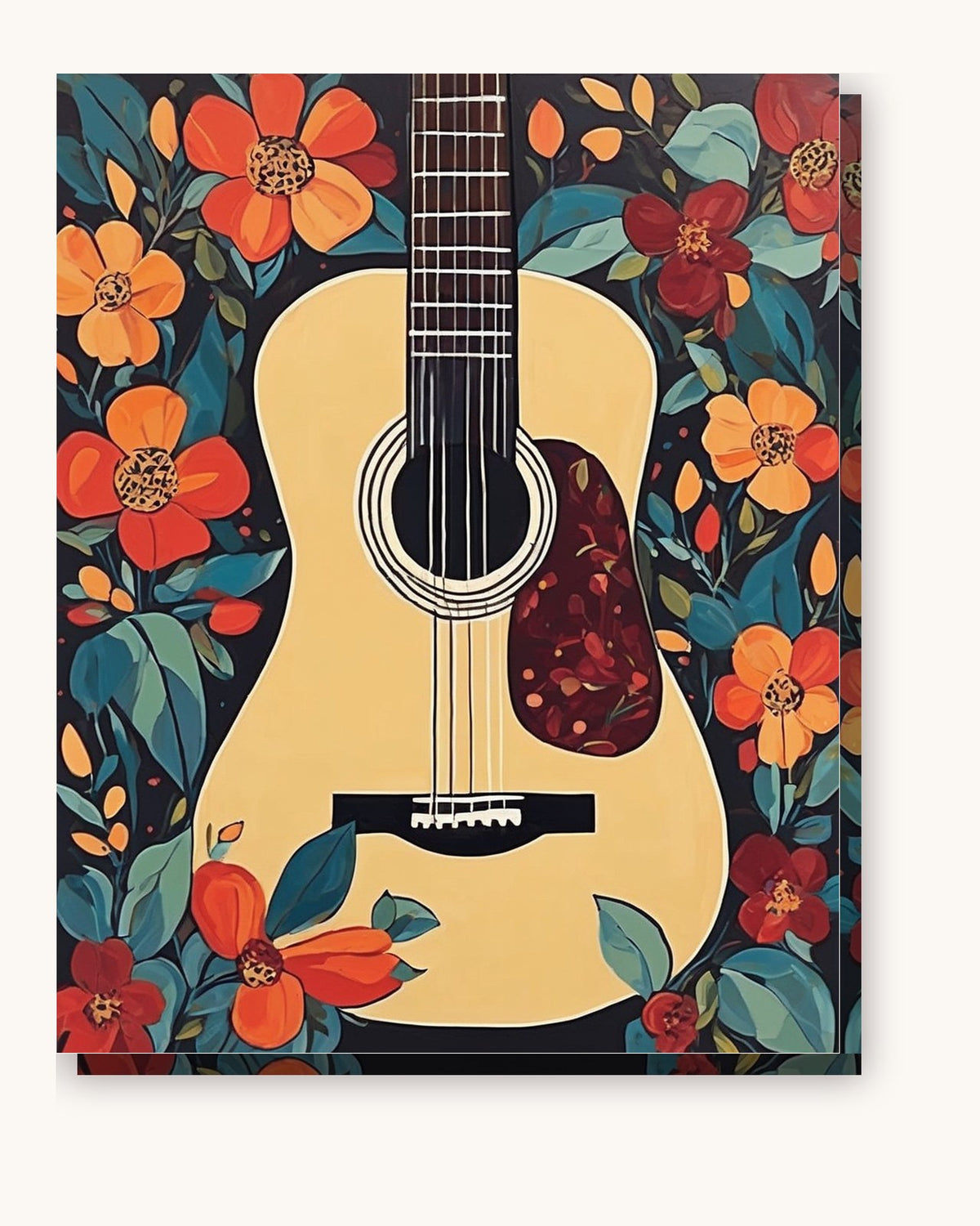 Acoustic Guitar Among Flowers paint by numbers kit on stretched canvas