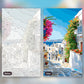 Aegean Steps paint by numbers kit, before and after
