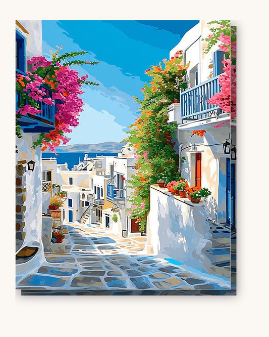 Aegean Steps paint by numbers kit on stretched canvas