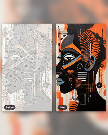 African Hermit paint by numbers kit, before and after