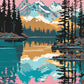 Alpine Lake Sunrise paint by numbers kit, mountains reflected in a turquoise alpine lake