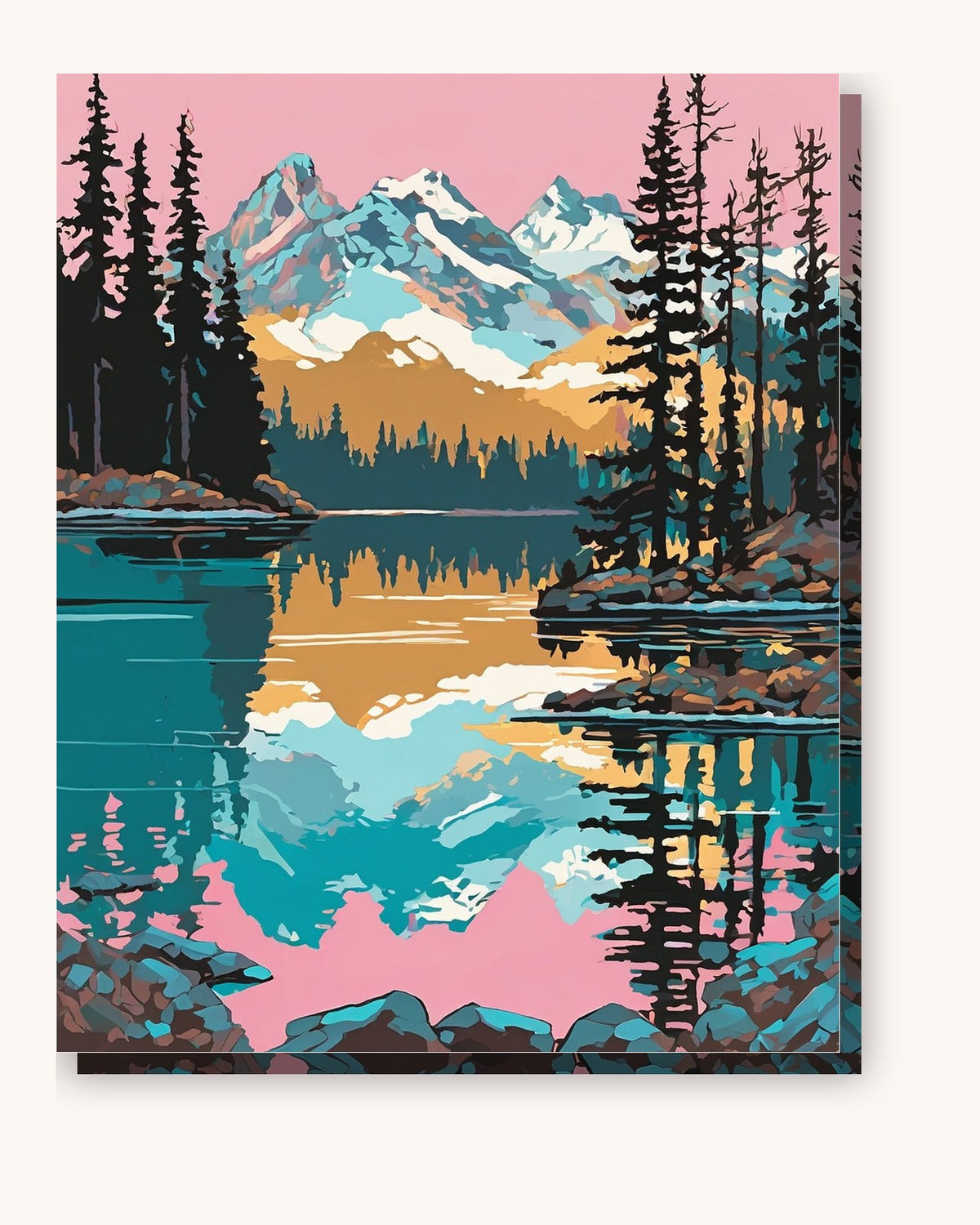 Alpine Lake Sunrise paint by numbers kit on stretched canvas