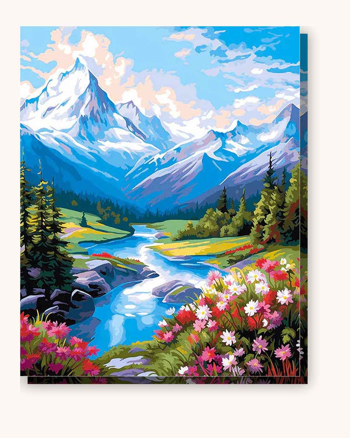 Alpine River Majesty paint by numbers kit on stretched canvas