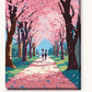 Anime Cherry Blossom School Path paint by numbers kit on stretched canvas