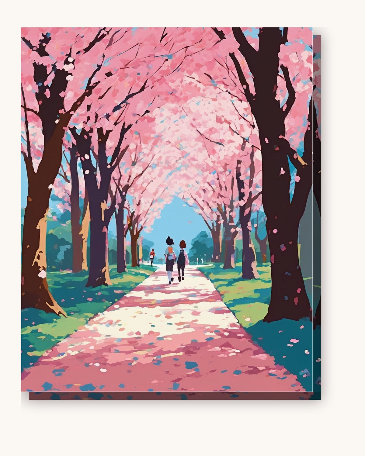 Anime Cherry Blossom School Path paint by numbers kit on stretched canvas
