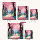 Anime Cherry Blossom School Path canvas sizes from 12 x 12 to 23.5 x 23.5 inches