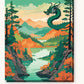Anime Dragon over the Lake paint by numbers kit on stretched canvas