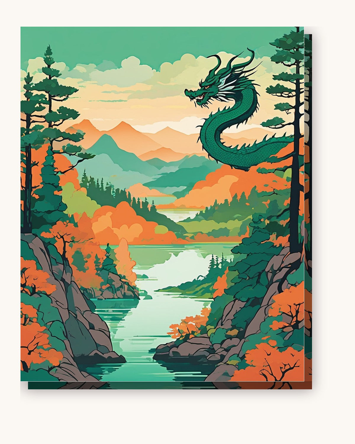 Anime Dragon over the Lake paint by numbers kit on stretched canvas