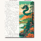 Anime Dragon over the Lake numbered canvas next to the finished painting