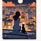 Anime Girl and Black Cat on the Rooftop paint by numbers kit on stretched canvas