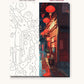 Anime Rainy Lantern Alley numbered canvas next to the finished painting