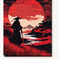 Anime Samurai under a Red Moon paint by numbers kit on stretched canvas