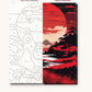 Anime Samurai under a Red Moon numbered canvas next to the finished painting