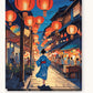 Anime Summer Festival Night paint by numbers kit on stretched canvas