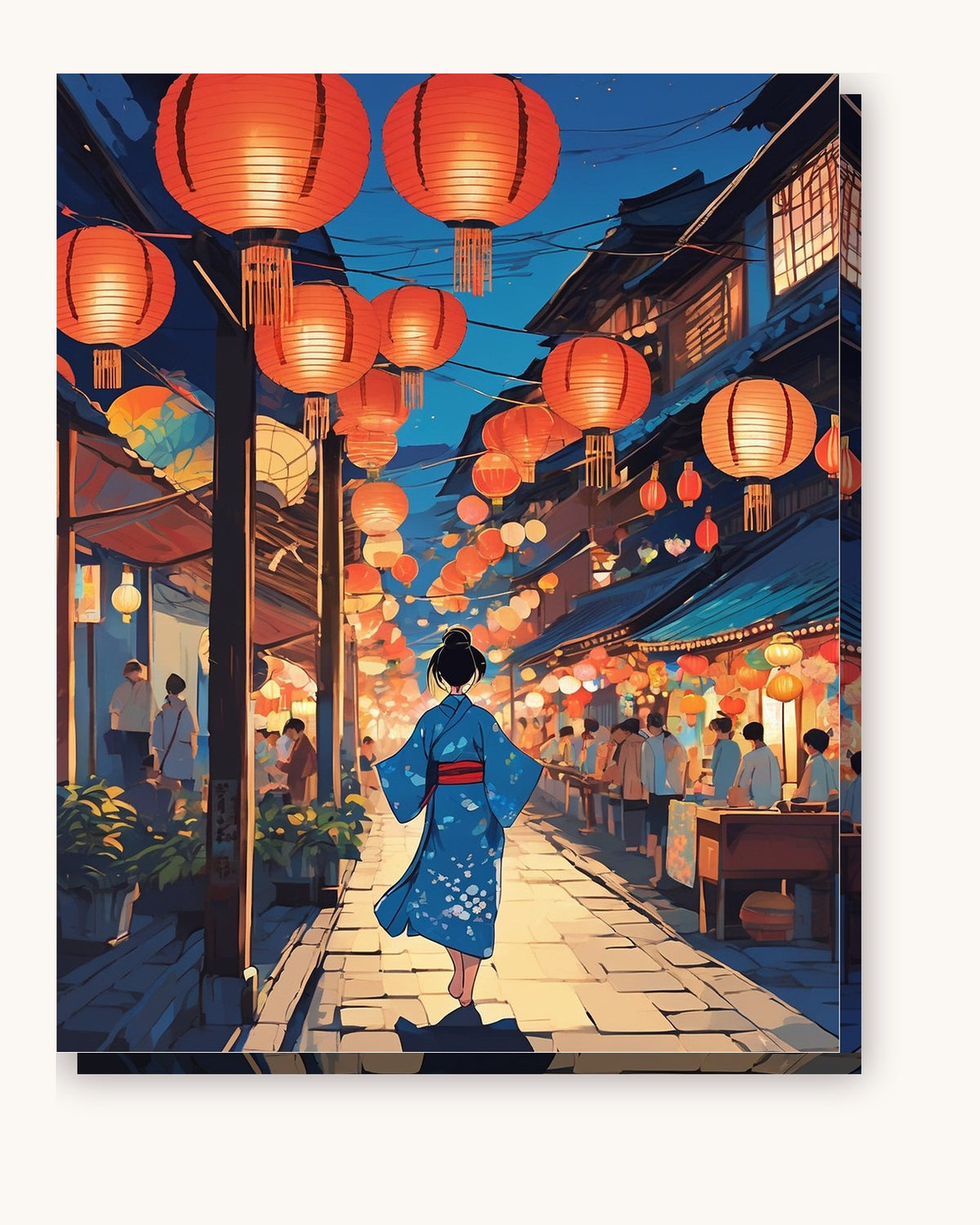 Anime Summer Festival Night paint by numbers kit on stretched canvas