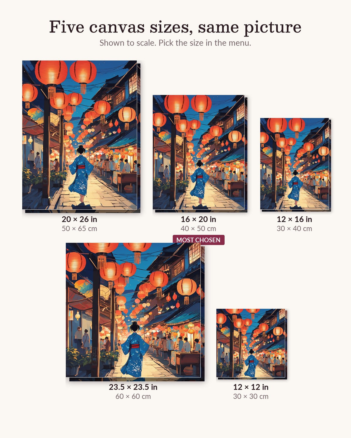 Anime Summer Festival Night canvas sizes from 12 x 12 to 23.5 x 23.5 inches