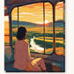 Anime Train Window at Sunset paint by numbers kit on stretched canvas
