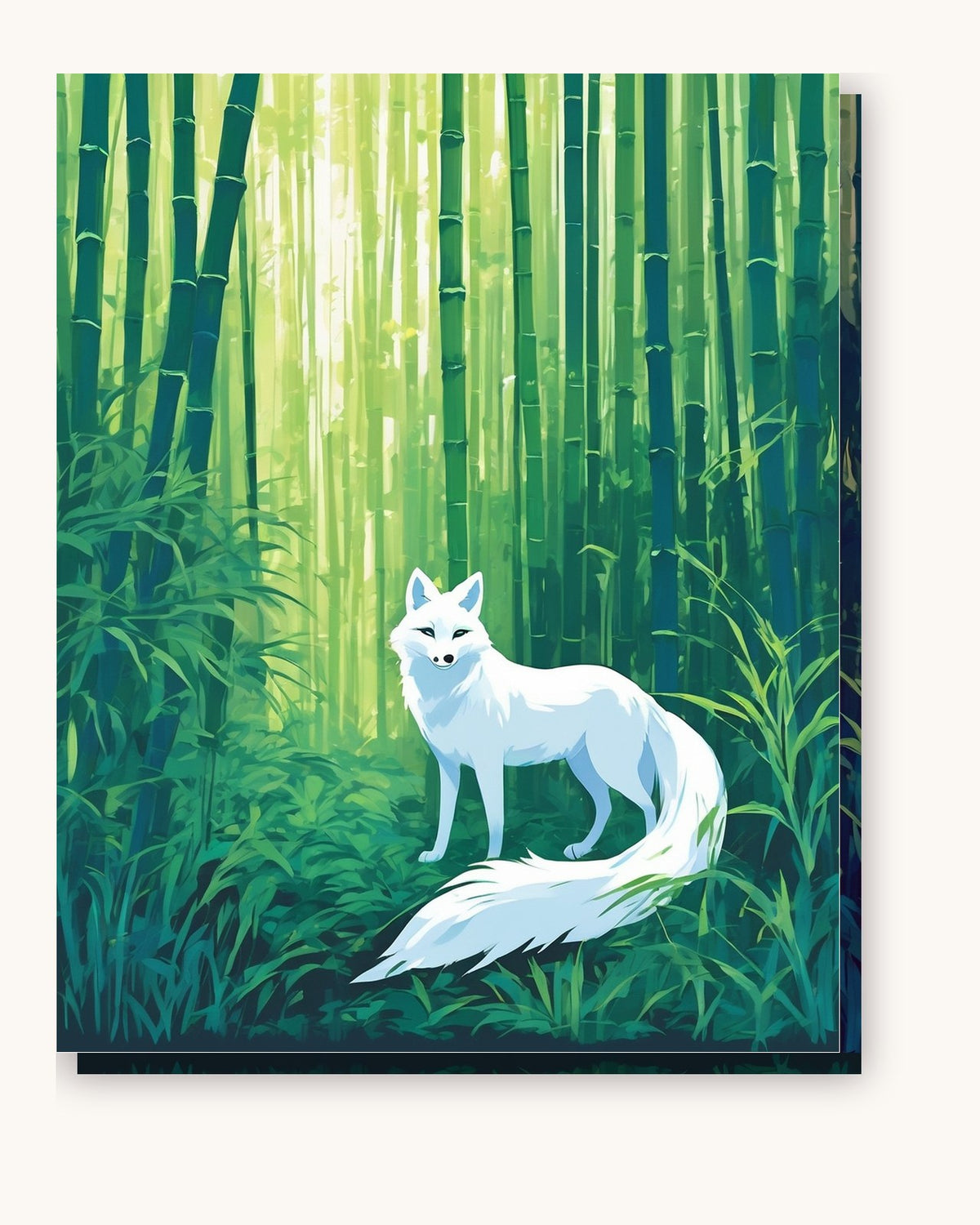 Anime White Fox in the Bamboo Forest paint by numbers kit on stretched canvas
