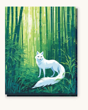 Anime White Fox in the Bamboo Forest paint by numbers kit on stretched canvas