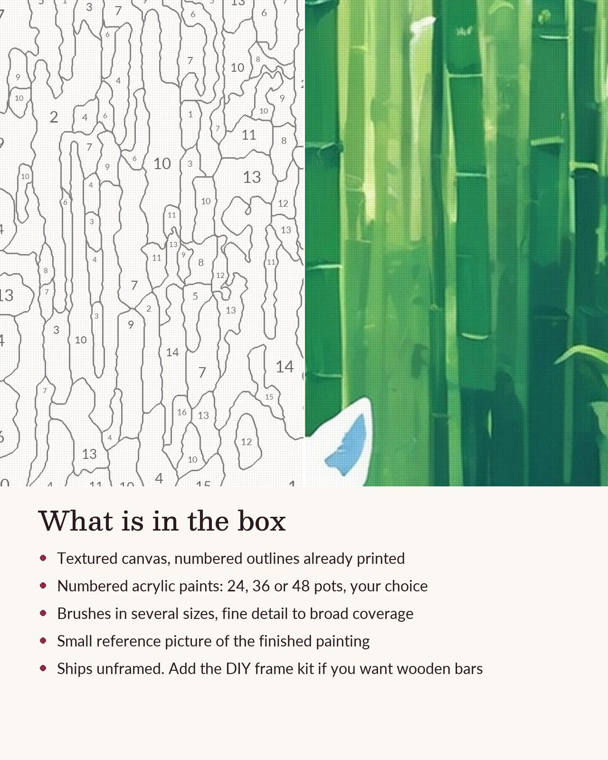Close-up of the Anime White Fox in the Bamboo Forest canvas texture and printed numbers
