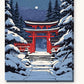 Anime Winter Shrine at Night paint by numbers kit on stretched canvas