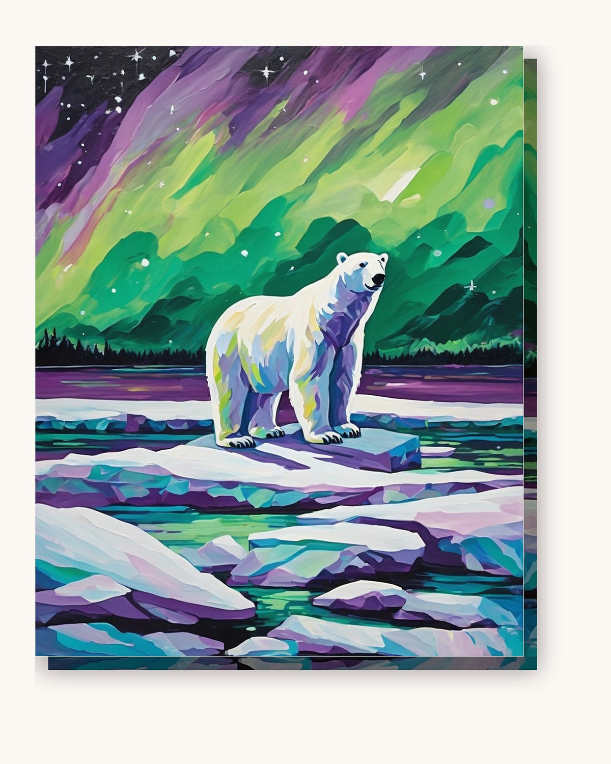 Arctic Bear on the Aurora Ice paint by numbers kit on stretched canvas