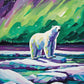 polar bear on an ice floe under green and purple northern lights, paint by numbers kit