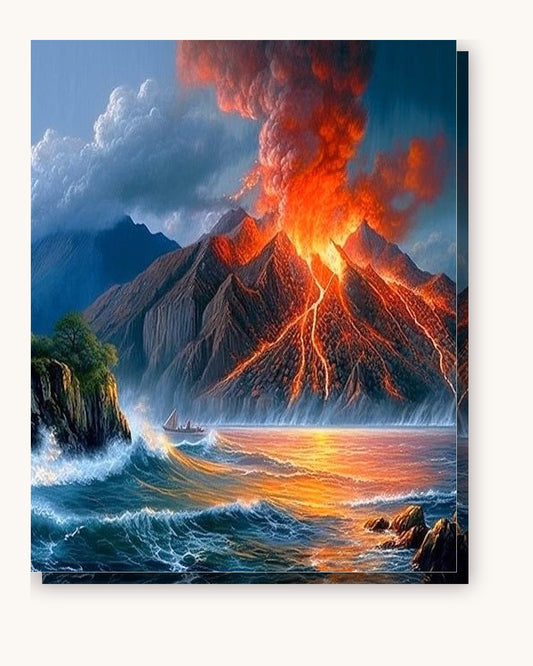 Artistic Volcano paint by numbers kit on stretched canvas