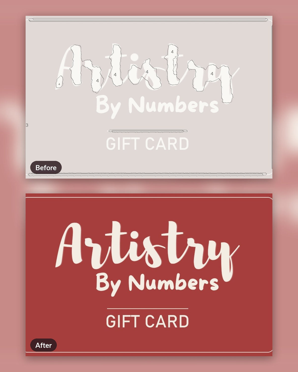 Artistry By Numbers Gift Card paint by numbers kit, before and after