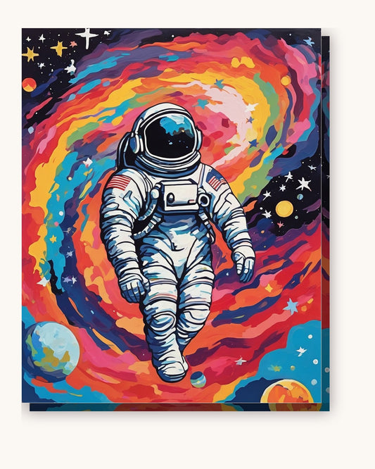 Astronaut Floating Through a Rainbow Nebula paint by numbers kit on stretched canvas