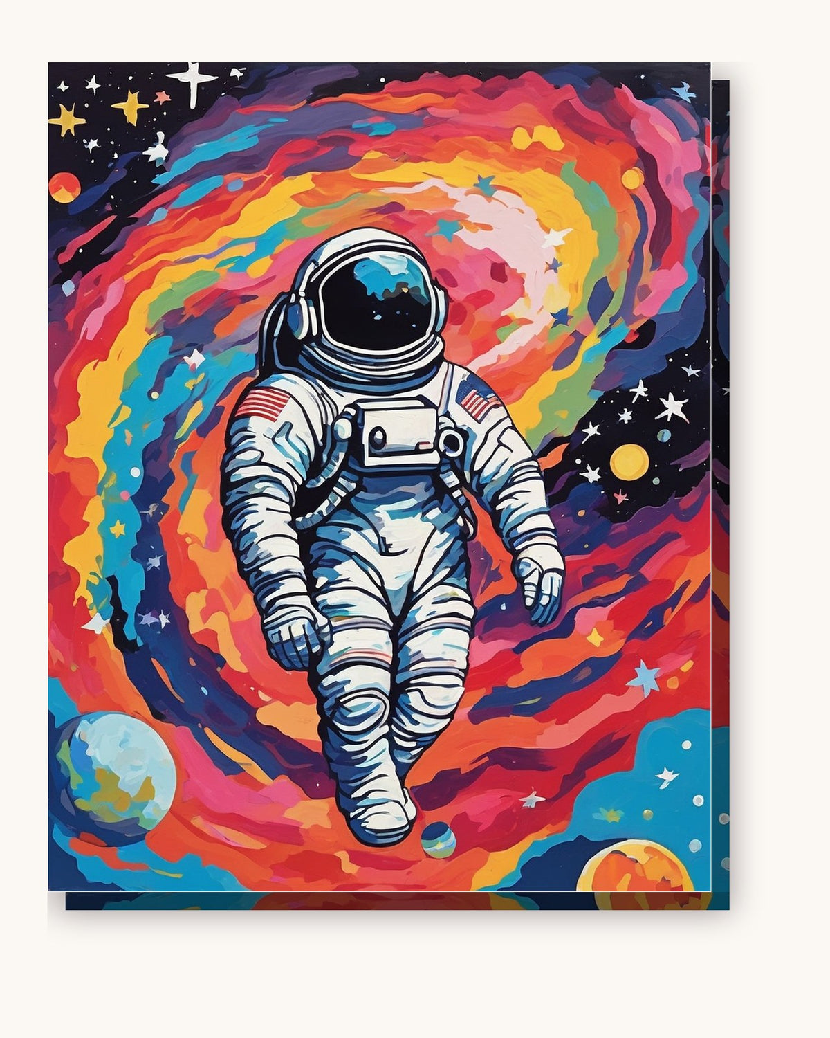 Astronaut Floating Through a Rainbow Nebula paint by numbers kit on stretched canvas
