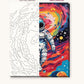 Astronaut Floating Through a Rainbow Nebula numbered canvas next to the finished painting