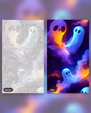 Auric Energy Flow paint by numbers kit, before and after